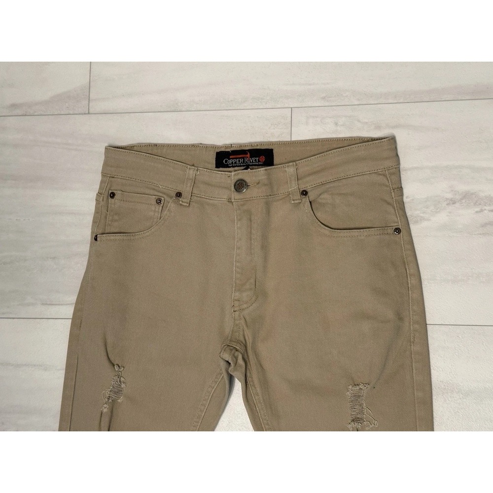 Copper Rivet Mens Jeans Size 34x30 Beige Distressed Slim Straight Leg - Picture 5 of 11